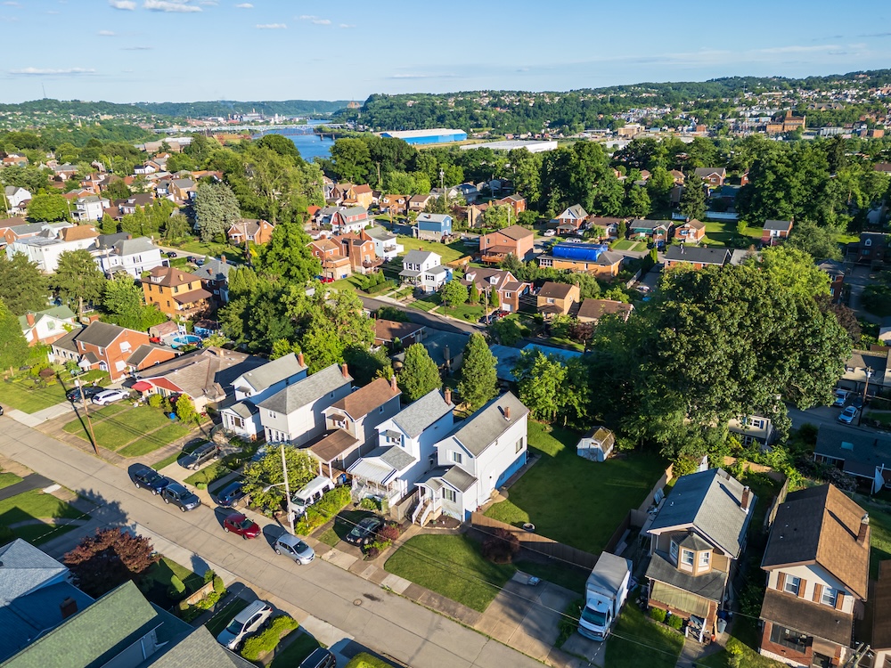 a aerial view of a Pittsburgh neighborhood